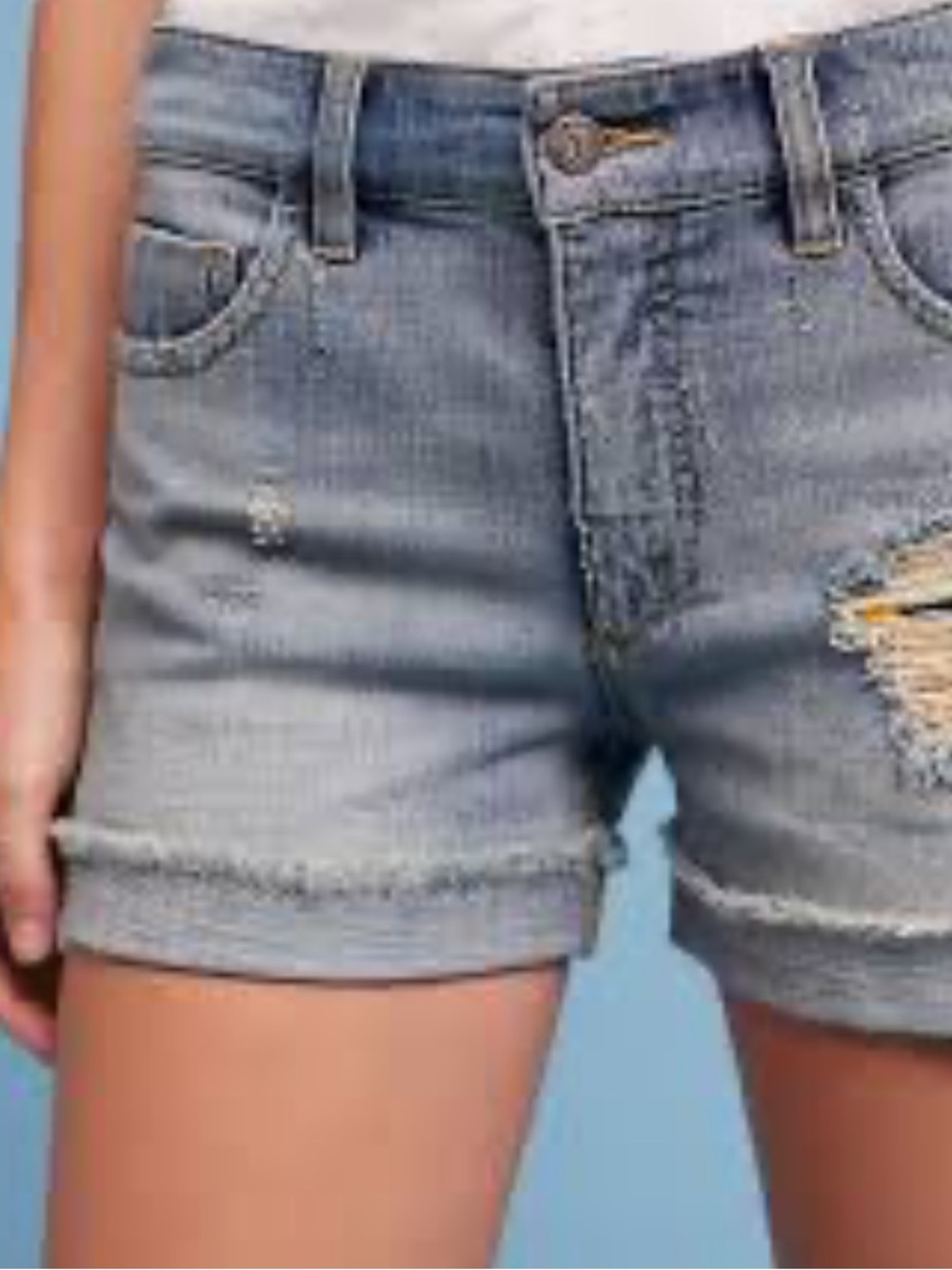 Pilcro Anthropologie blue hyphen distressed jean shorts size 27